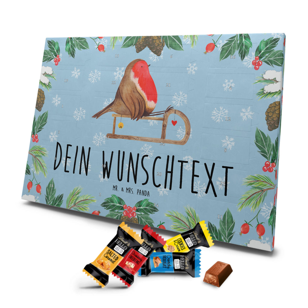 Personalisierter Markenschokolade Adventskalender Rotkehlchen Schlitten Personalisierter Adventskalender, Winter, Weihnachten, Weihnachtsdeko, Nikolaus, Advent, Heiligabend, Wintermotiv, Schlitten, Vogel