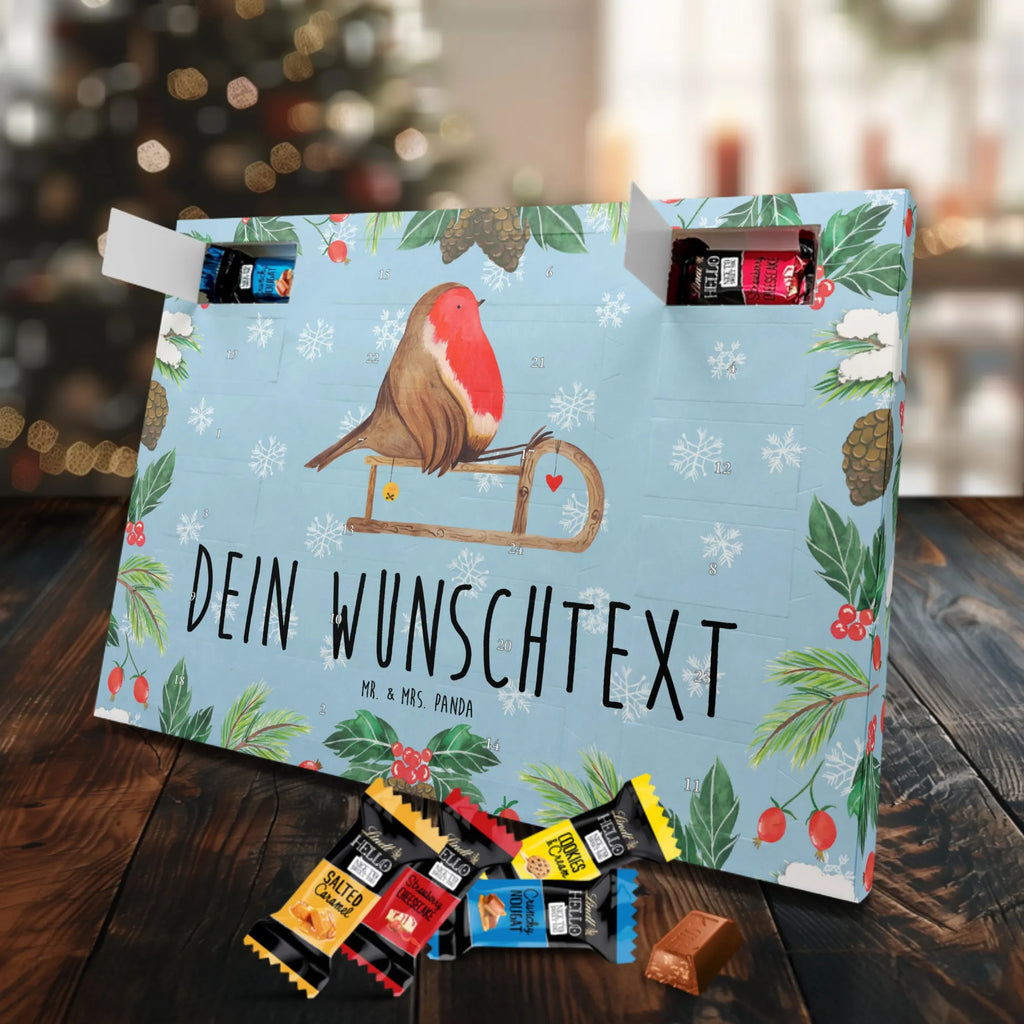 Personalisierter Markenschokolade Adventskalender Rotkehlchen Schlitten Personalisierter Adventskalender, Winter, Weihnachten, Weihnachtsdeko, Nikolaus, Advent, Heiligabend, Wintermotiv, Schlitten, Vogel