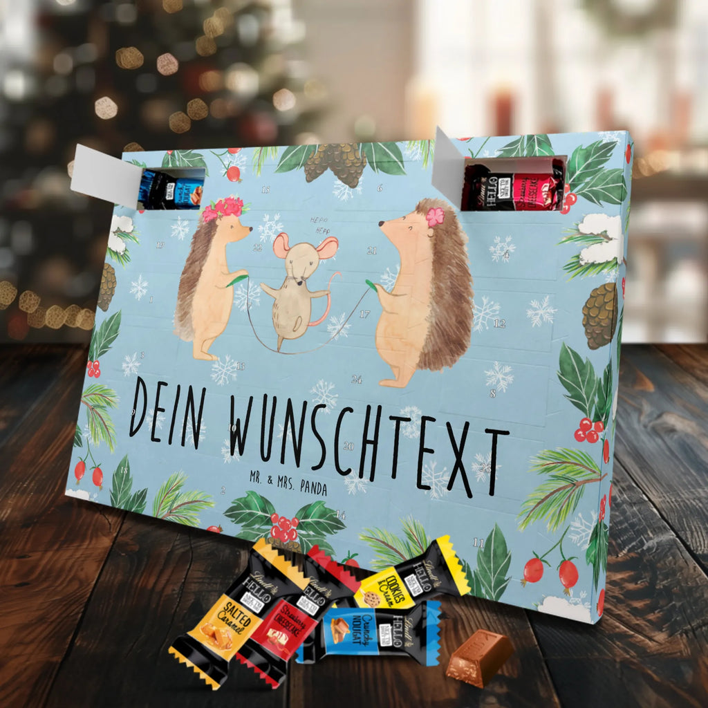 Personalisierter Markenschokolade Adventskalender Igel Seilhüpfen Personalisierter Adventskalender, Tiermotive, Gute Laune, lustige Sprüche, Tiere, Igel, Maus, Seilspringen, Seilhüpfen, Kinder, Kindergarten