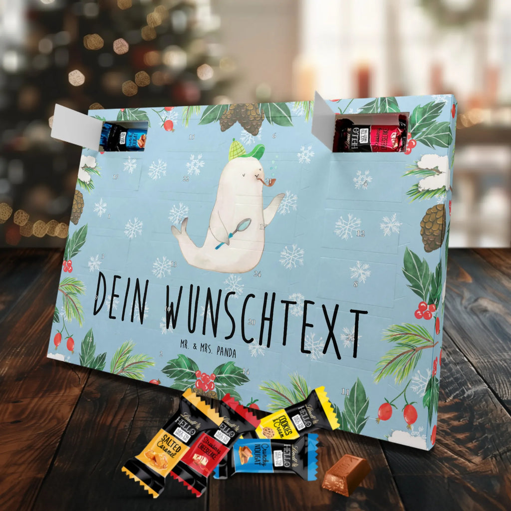 Personalisierter Markenschokolade Adventskalender Robbe Sherlock Personalisierter Adventskalender, Tiermotive, Gute Laune, lustige Sprüche, Tiere