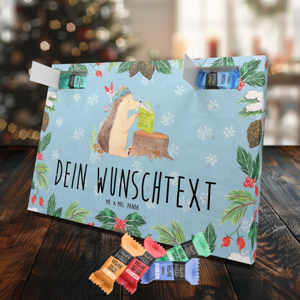 Personalisierter veganer Adventskalender Igel Federschmuck Personalisierter veganer Adventskalender, Waldtiere, Tiere, Igel, Indianer, Abenteuer, Lagerfeuer, Camping