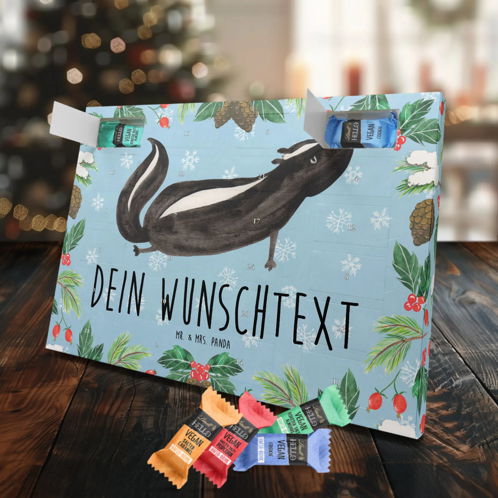 Personalisierter veganer Adventskalender Stinktier Yoga Personalisierter veganer Adventskalender, Stinktier, Skunk, Wildtier, Raubtier, Stinker, Stinki, Yoga, Namaste, Lebe, Liebe, Lache