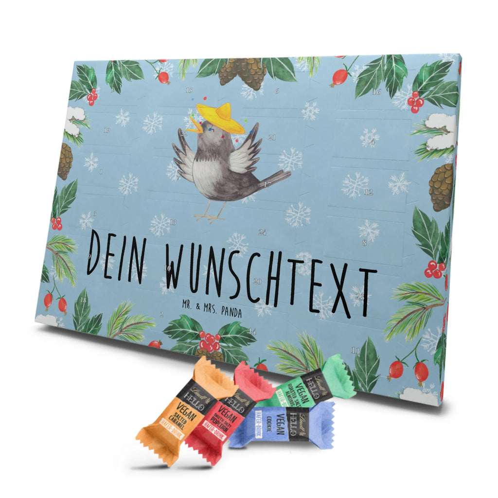 Personalisierter veganer Adventskalender Rabe Sombrero Personalisierter veganer Adventskalender, Tiermotive, Gute Laune, lustige Sprüche, Tiere, Rabe, Vogel, Vögel, Spruch positiv, fröhlich sein, glücklich sein, Glück Spruch, froh, Elster, Motivation