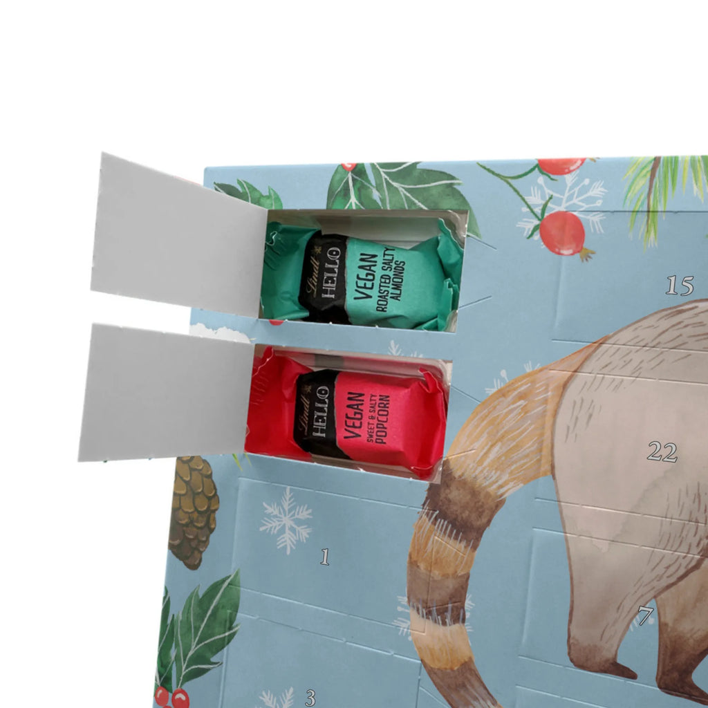 Personalisierter veganer Adventskalender Nasenbär Personalisierter veganer Adventskalender, Tiermotive, Gute Laune, lustige Sprüche, Tiere, Nasenbär, Nasenbären, Rüsselbär, Bär