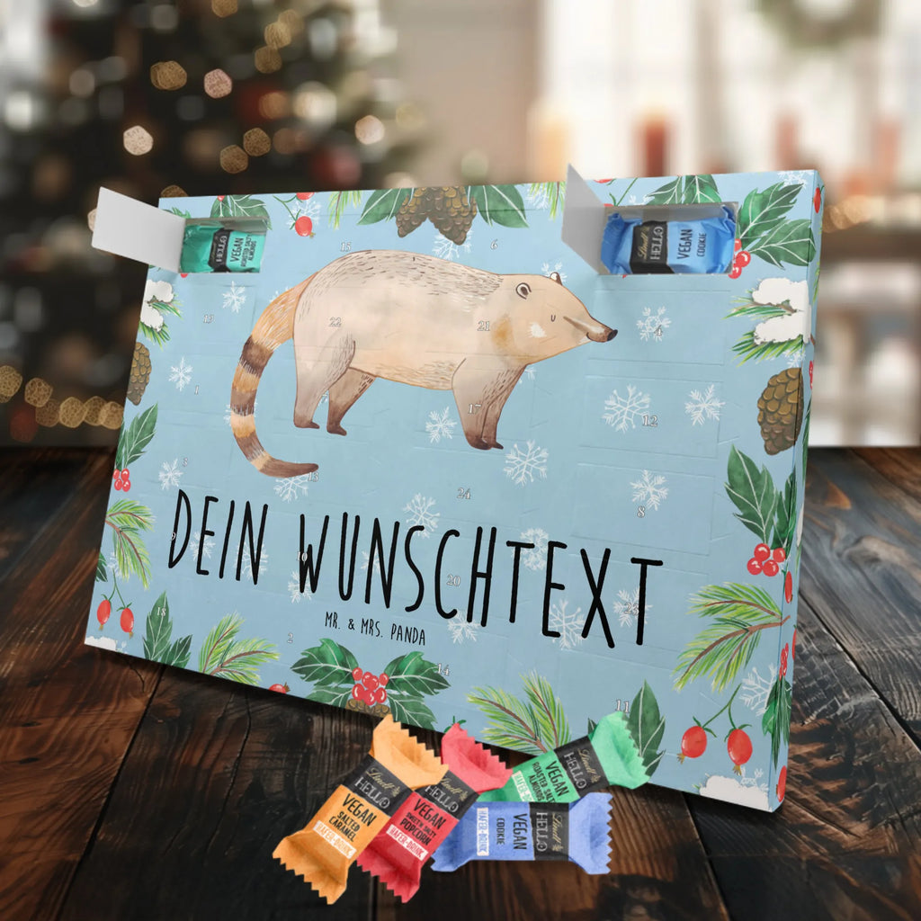 Personalisierter veganer Adventskalender Nasenbär Personalisierter veganer Adventskalender, Tiermotive, Gute Laune, lustige Sprüche, Tiere, Nasenbär, Nasenbären, Rüsselbär, Bär