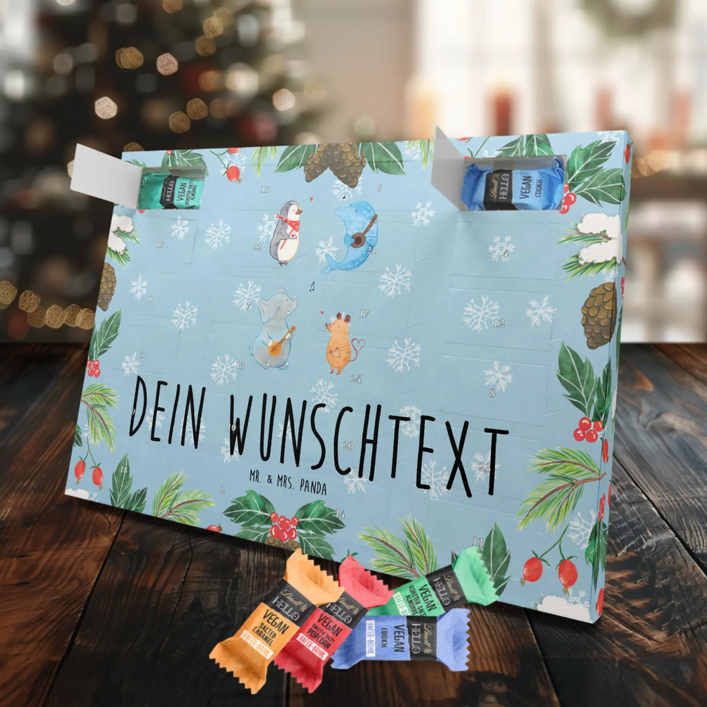 Personalisierter veganer Adventskalender Big Band Personalisierter veganer Adventskalender, Tiermotive, Gute Laune, lustige Sprüche, Tiere, Hund, Pinguin, Maus, Elefant, Delfin, Gitarre, Band, Triangel, Musikanten, Musik