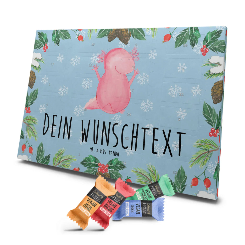 Personalisierter veganer Adventskalender Axolotl Hurra Personalisierter veganer Adventskalender, Axolotl, Molch, Axolot, Schwanzlurch, Lurch, Lurche, fröhlich, Spaß, Freude, Motivation, Zufriedenheit