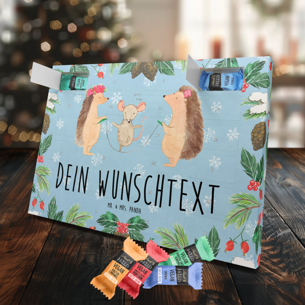 Personalisierter veganer Adventskalender Igel Seilhüpfen Personalisierter veganer Adventskalender, Tiermotive, Gute Laune, lustige Sprüche, Tiere, Igel, Maus, Seilspringen, Seilhüpfen, Kinder, Kindergarten