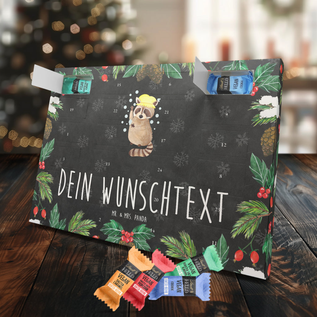 Personalisierter veganer Adventskalender Waschbär Personalisierter veganer Adventskalender, Tiermotive, Gute Laune, lustige Sprüche, Tiere, Waschbär, Tagträumen, Plan, Fröhlich, waschen, Seifenblasen