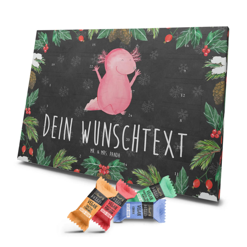 Personalisierter veganer Adventskalender Axolotl Hurra Personalisierter veganer Adventskalender, Axolotl, Molch, Axolot, Schwanzlurch, Lurch, Lurche, fröhlich, Spaß, Freude, Motivation, Zufriedenheit