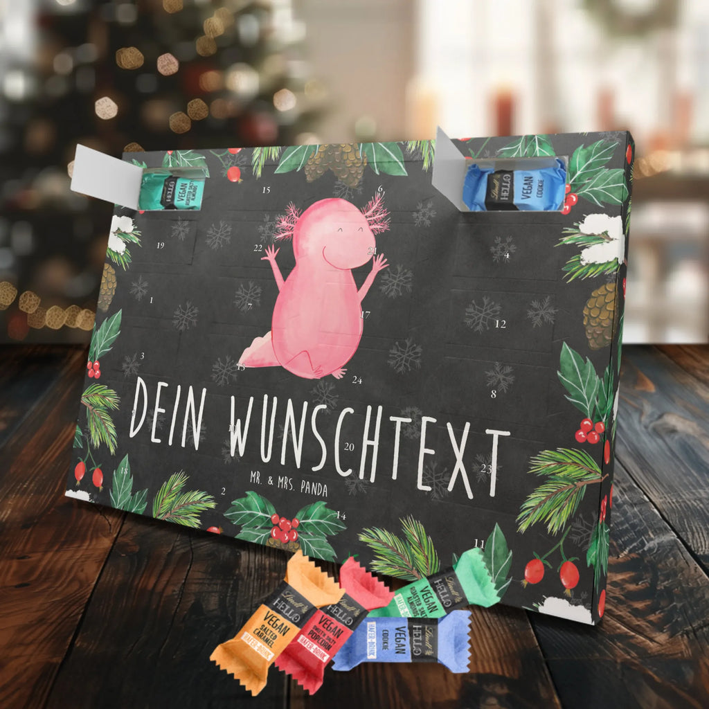 Personalisierter veganer Adventskalender Axolotl Hurra Personalisierter veganer Adventskalender, Axolotl, Molch, Axolot, Schwanzlurch, Lurch, Lurche, fröhlich, Spaß, Freude, Motivation, Zufriedenheit