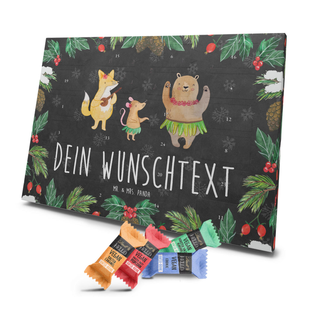 Personalisierter veganer Adventskalender Waldtiere Aloha Personalisierter veganer Adventskalender, Tiermotive, Gute Laune, lustige Sprüche, Tiere, Wald, Waldtiere, Musik, Aloha, Bär, Hase, Igel, Tanzen, Leben, Lachen