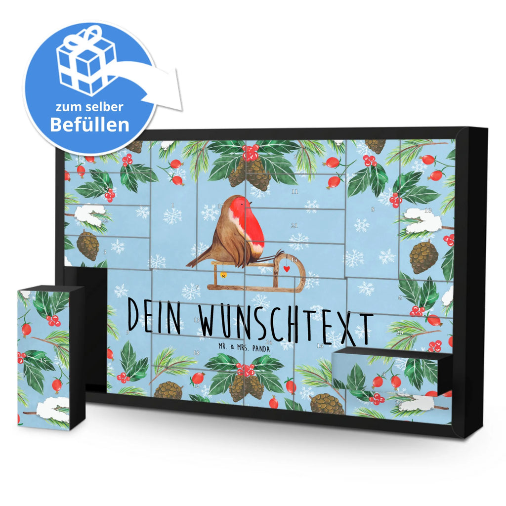 Personalisierter Befüllbarer Adventskalender Rotkehlchen Schlitten Befüllbarer Adventskalender, Adventskalender zum selbst befüllen, Winter, Weihnachten, Weihnachtsdeko, Nikolaus, Advent, Heiligabend, Wintermotiv, Schlitten, Vogel