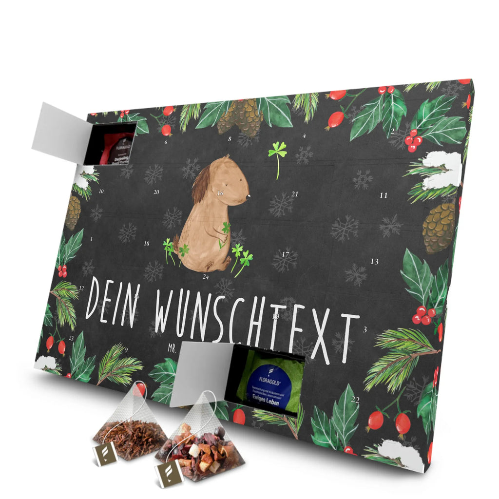 Personalisierter Tee Adventskalender Hund Kleeblatt Personalisierter Tee Adventskalender, Hund, Hundemotiv, Haustier, Hunderasse, Tierliebhaber, Hundebesitzer, Sprüche, Kleeblatt, Glück, Tagträume, Motivation, Neuanfang, Geschenk, Glücksbringer, Selbstliebe, Achtsamkeit