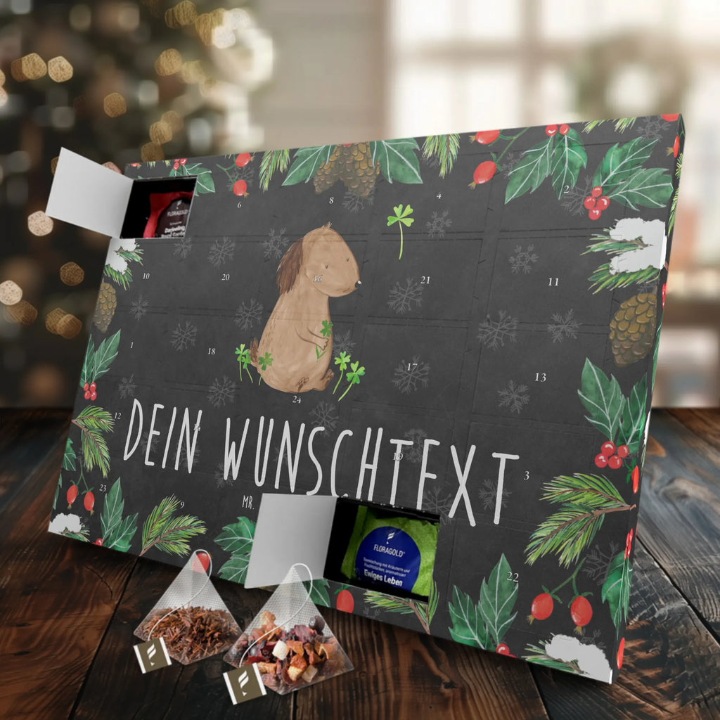 Personalisierter Tee Adventskalender Hund Kleeblatt Personalisierter Tee Adventskalender, Hund, Hundemotiv, Haustier, Hunderasse, Tierliebhaber, Hundebesitzer, Sprüche, Kleeblatt, Glück, Tagträume, Motivation, Neuanfang, Geschenk, Glücksbringer, Selbstliebe, Achtsamkeit