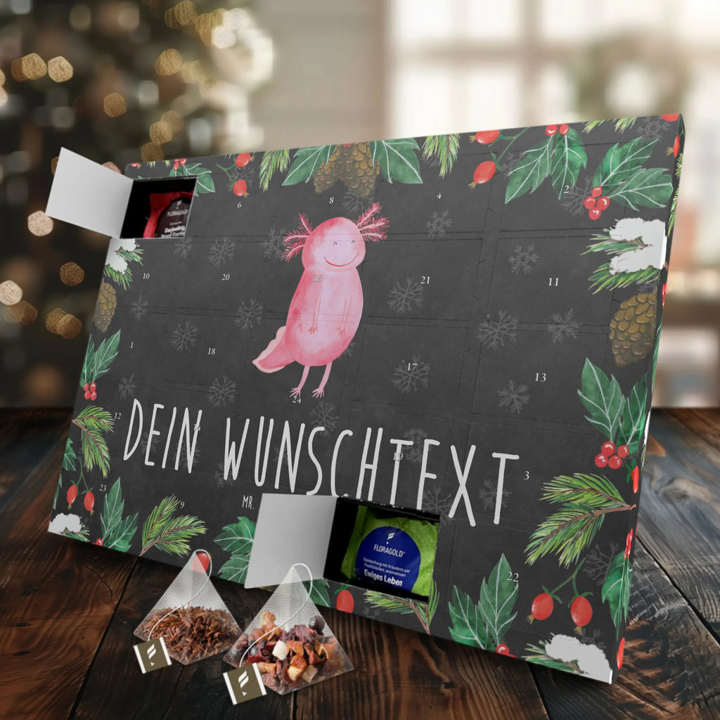 Personalisierter Tee Adventskalender Axolotl Glücklich Personalisierter Tee Adventskalender, Axolotl, Molch, Axolot, Schwanzlurch, Lurch, Lurche, Motivation, gute Laune