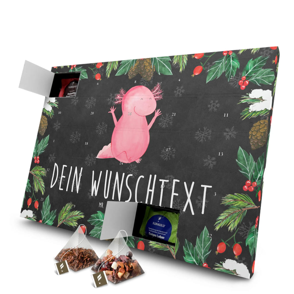 Personalisierter Tee Adventskalender Axolotl Hurra Personalisierter Tee Adventskalender, Axolotl, Molch, Axolot, Schwanzlurch, Lurch, Lurche, fröhlich, Spaß, Freude, Motivation, Zufriedenheit