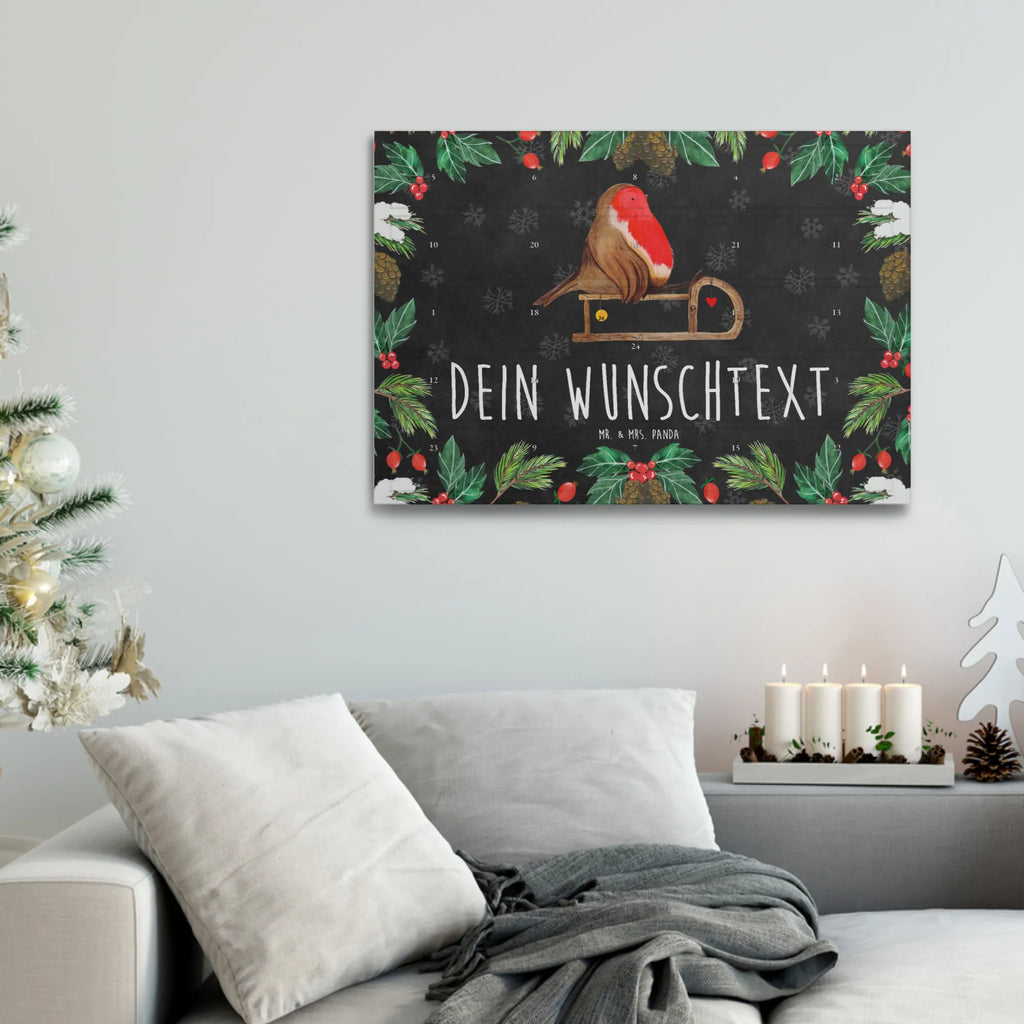 Personalisierter Tee Adventskalender Rotkehlchen Schlitten Personalisierter Tee Adventskalender, Winter, Weihnachten, Weihnachtsdeko, Nikolaus, Advent, Heiligabend, Wintermotiv, Schlitten, Vogel