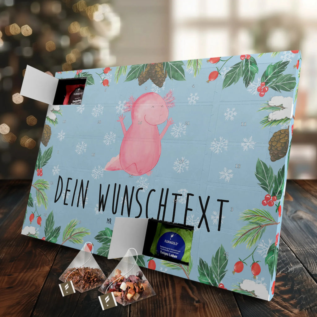 Personalisierter Tee Adventskalender Axolotl Hurra Personalisierter Tee Adventskalender, Axolotl, Molch, Axolot, Schwanzlurch, Lurch, Lurche, fröhlich, Spaß, Freude, Motivation, Zufriedenheit