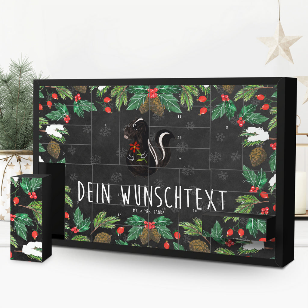 Personalisierter Befüllbarer Adventskalender Stinktier Blume Befüllbarer Adventskalender, Adventskalender zum selbst befüllen, Stinktier, Skunk, Wildtier, Raubtier, Stinker, Stinki, Tagträumer, verträumt, Dreams, Träume