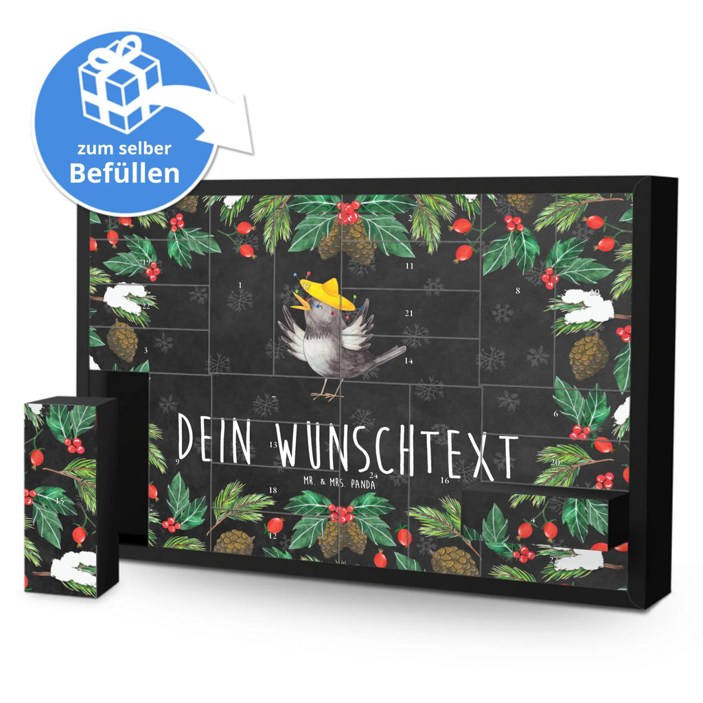 Personalisierter Befüllbarer Adventskalender Rabe Sombrero Befüllbarer Adventskalender, Adventskalender zum selbst befüllen, Tiermotive, Gute Laune, lustige Sprüche, Tiere, Rabe, Vogel, Vögel, Spruch positiv, fröhlich sein, glücklich sein, Glück Spruch, froh, Elster, Motivation