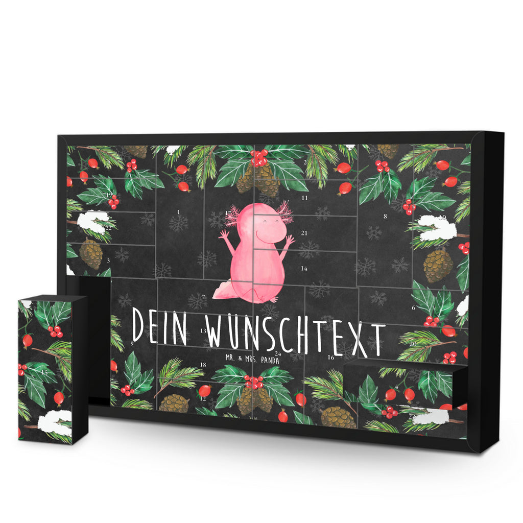 Personalisierter Befüllbarer Adventskalender Axolotl Hurra Befüllbarer Adventskalender, Adventskalender zum selbst befüllen, Axolotl, Molch, Axolot, Schwanzlurch, Lurch, Lurche, fröhlich, Spaß, Freude, Motivation, Zufriedenheit