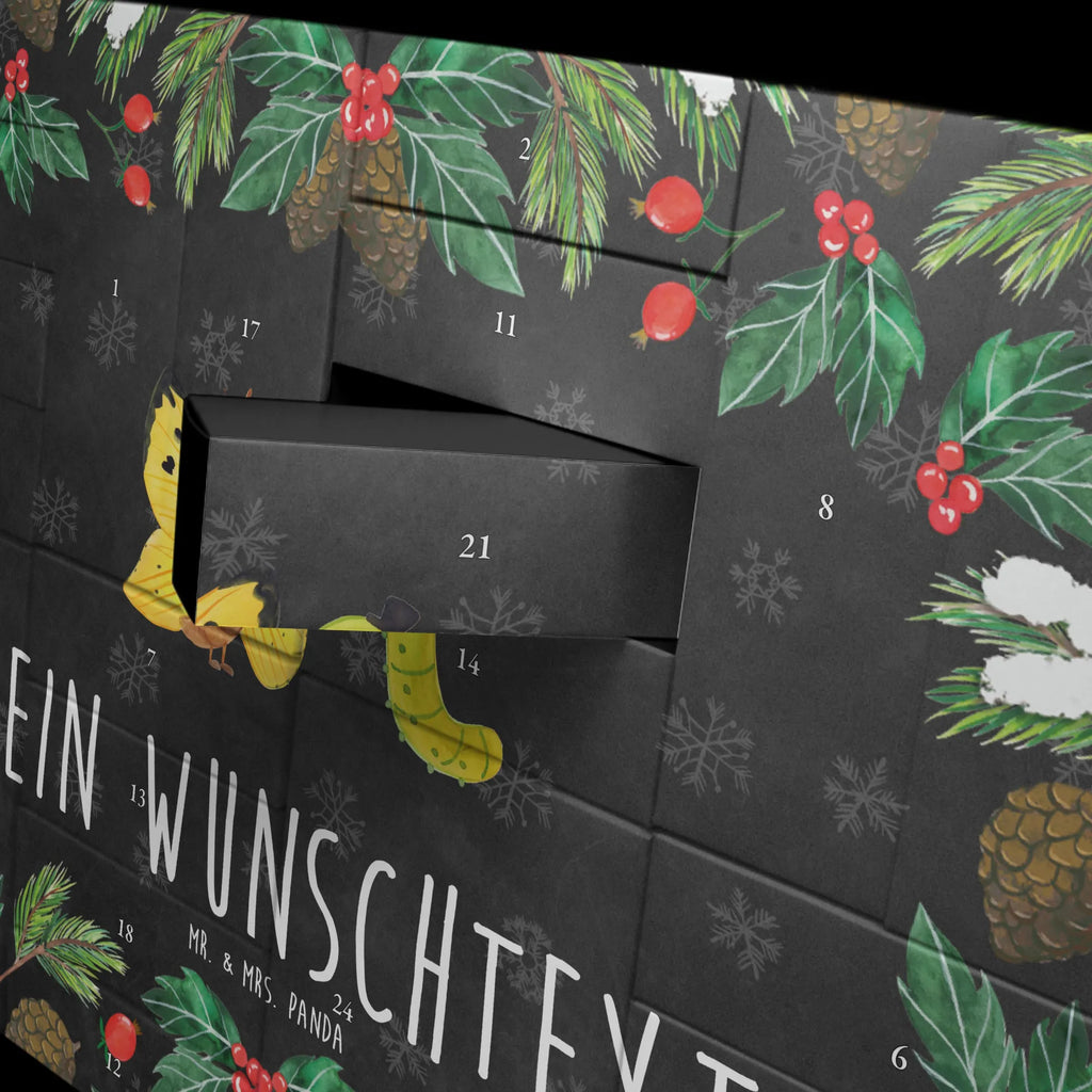 Personalisierter Befüllbarer Adventskalender Raupe Schmetterling Befüllbarer Adventskalender, Adventskalender zum selbst befüllen, Tiermotive, Gute Laune, lustige Sprüche, Tiere, Raupe, Schmetterling, Zitronenfalter, Entwicklung, Erwachsen werden, Kokon, Hut, Hütchen, Schönheit, Aufwachsen