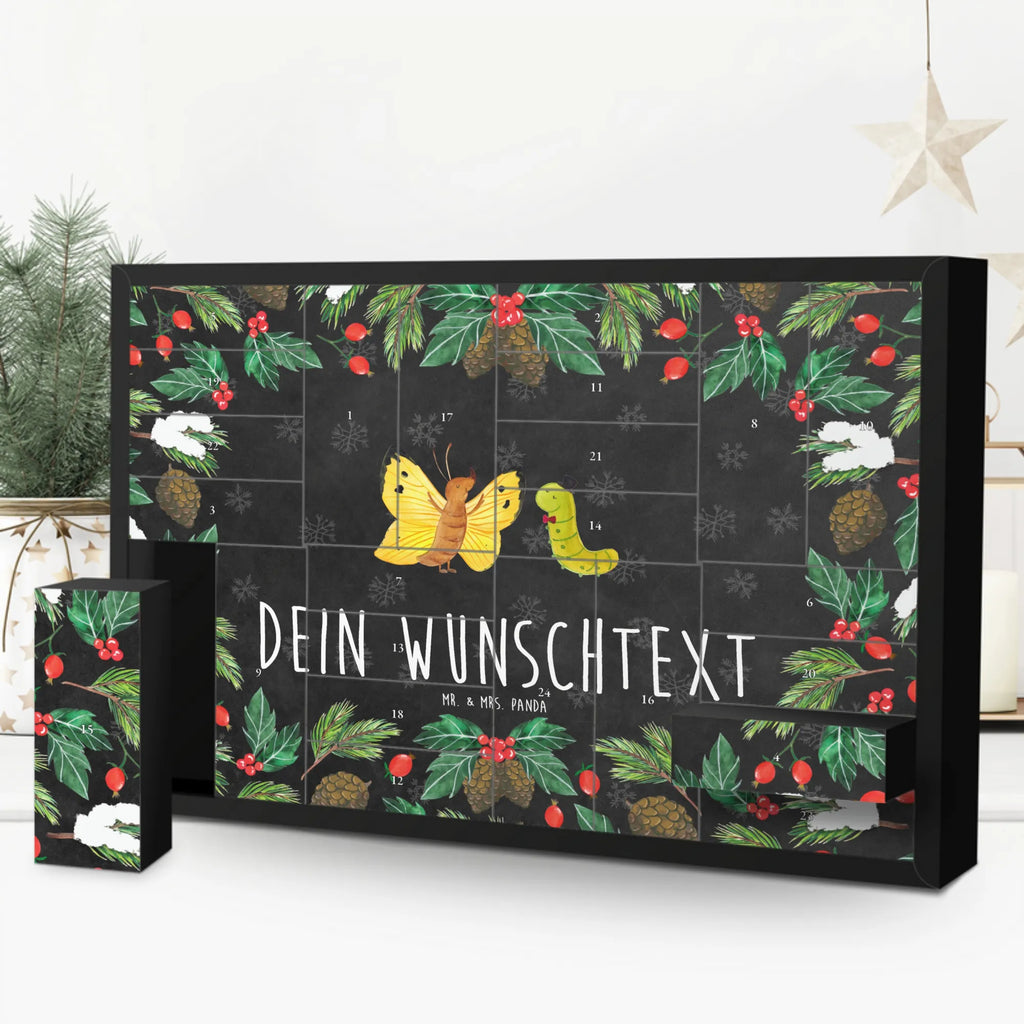 Personalisierter Befüllbarer Adventskalender Raupe Schmetterling Befüllbarer Adventskalender, Adventskalender zum selbst befüllen, Tiermotive, Gute Laune, lustige Sprüche, Tiere, Raupe, Schmetterling, Zitronenfalter, Entwicklung, Erwachsen werden, Kokon, Hut, Hütchen, Schönheit, Aufwachsen