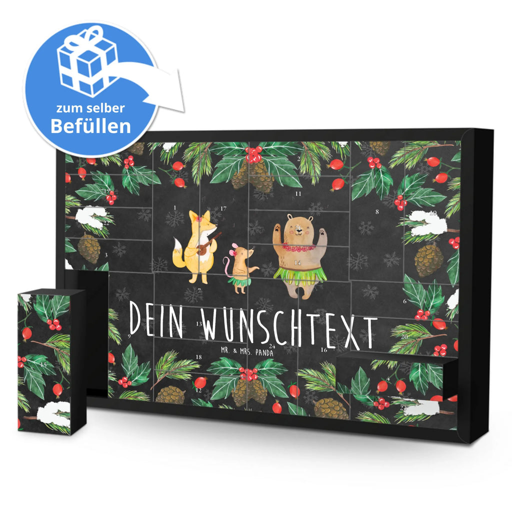 Personalisierter Befüllbarer Adventskalender Waldtiere Aloha Befüllbarer Adventskalender, Adventskalender zum selbst befüllen, Tiermotive, Gute Laune, lustige Sprüche, Tiere, Wald, Waldtiere, Musik, Aloha, Bär, Hase, Igel, Tanzen, Leben, Lachen