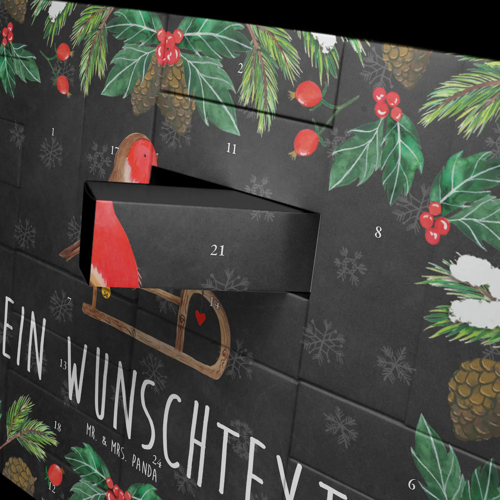 Personalisierter Befüllbarer Adventskalender Rotkehlchen Schlitten Befüllbarer Adventskalender, Adventskalender zum selbst befüllen, Winter, Weihnachten, Weihnachtsdeko, Nikolaus, Advent, Heiligabend, Wintermotiv, Schlitten, Vogel