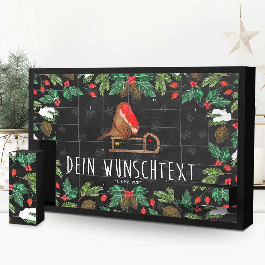 Personalisierter Befüllbarer Adventskalender Rotkehlchen Schlitten Befüllbarer Adventskalender, Adventskalender zum selbst befüllen, Winter, Weihnachten, Weihnachtsdeko, Nikolaus, Advent, Heiligabend, Wintermotiv, Schlitten, Vogel