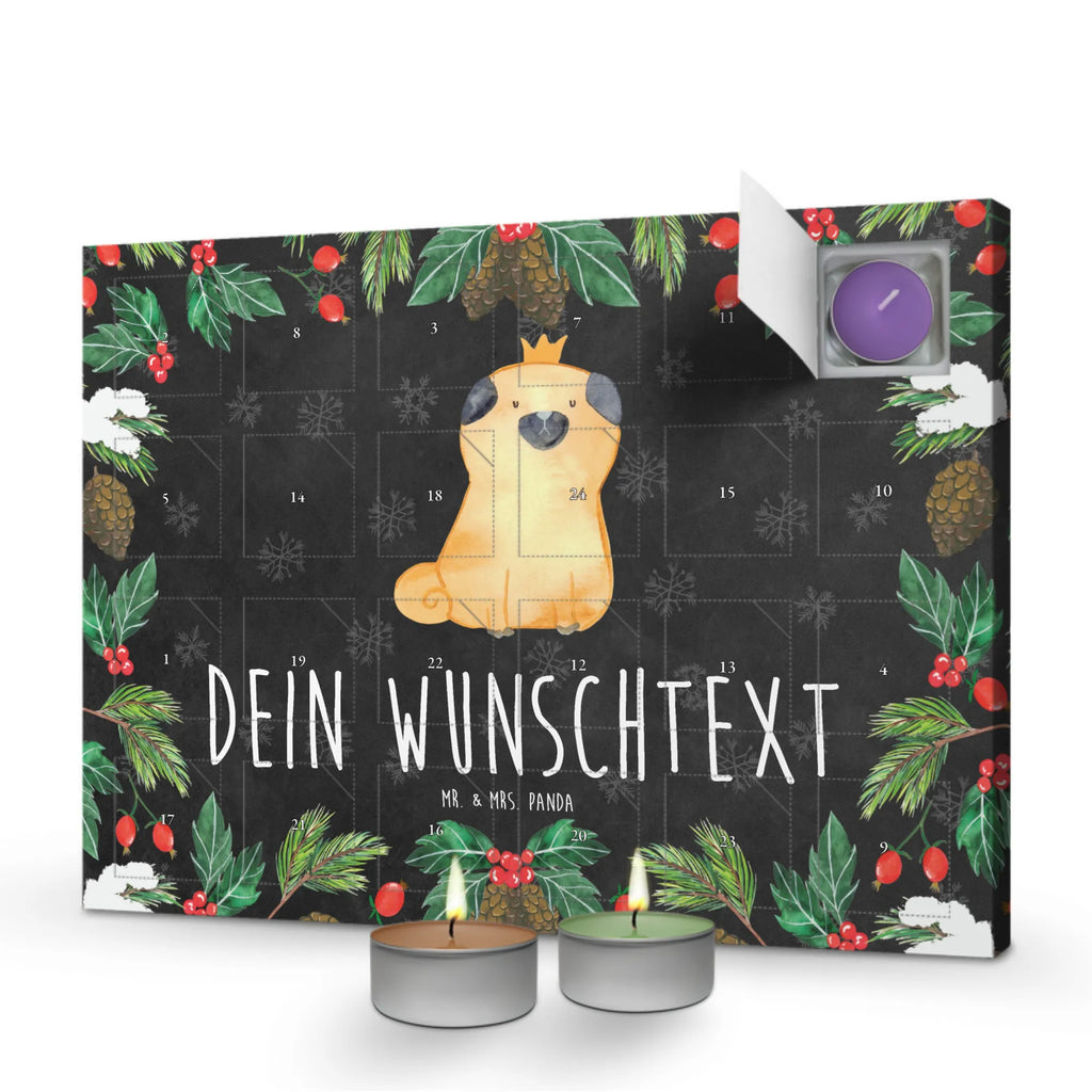 Personalisierter Duftkerzen Adventskalender Mops Krone Personalisierter Duftkerzen Adventskalender, Hund, Hundemotiv, Haustier, Hunderasse, Tierliebhaber, Hundebesitzer, Sprüche, Mops, allergisch, kinderlos, Hausregel, Hundebesitzer. Spruch, lustig