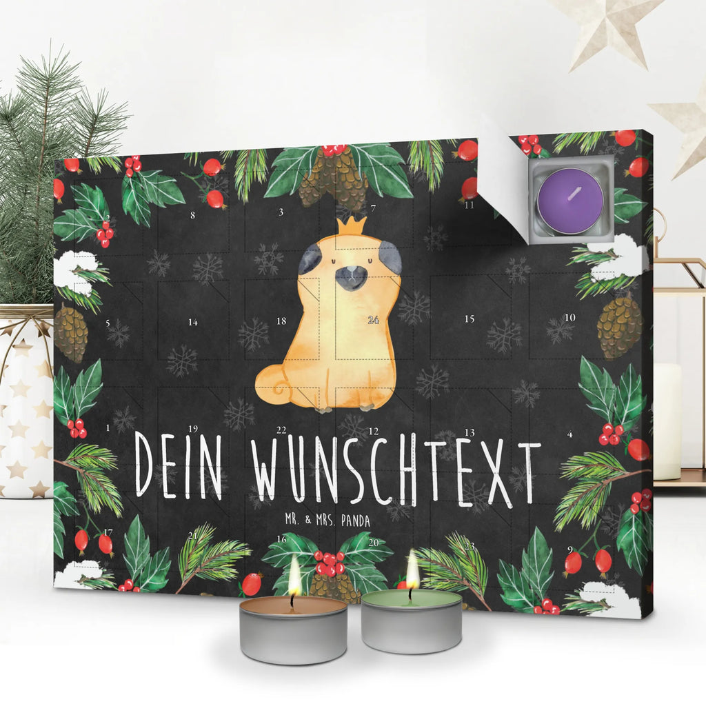 Personalisierter Duftkerzen Adventskalender Mops Krone Personalisierter Duftkerzen Adventskalender, Hund, Hundemotiv, Haustier, Hunderasse, Tierliebhaber, Hundebesitzer, Sprüche, Mops, allergisch, kinderlos, Hausregel, Hundebesitzer. Spruch, lustig