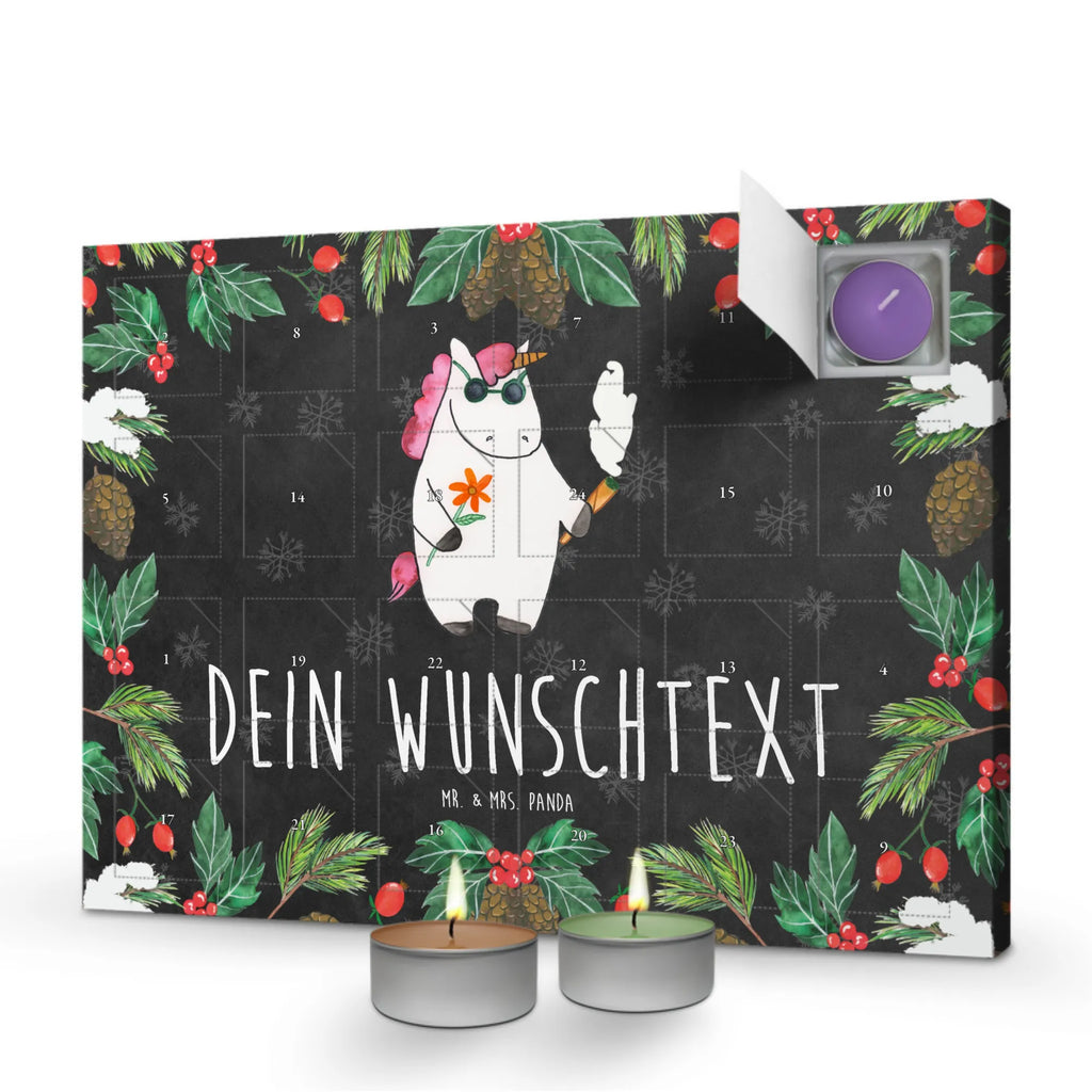 Personalisierter Duftkerzen Adventskalender Einhorn Woodstock Personalisierter Duftkerzen Adventskalender, Einhorn, Einhörner, Einhorn Deko, Pegasus, Unicorn, Kiffen, Joint, Zigarette, Alkohol, Party, Spaß. lustig, witzig, Woodstock