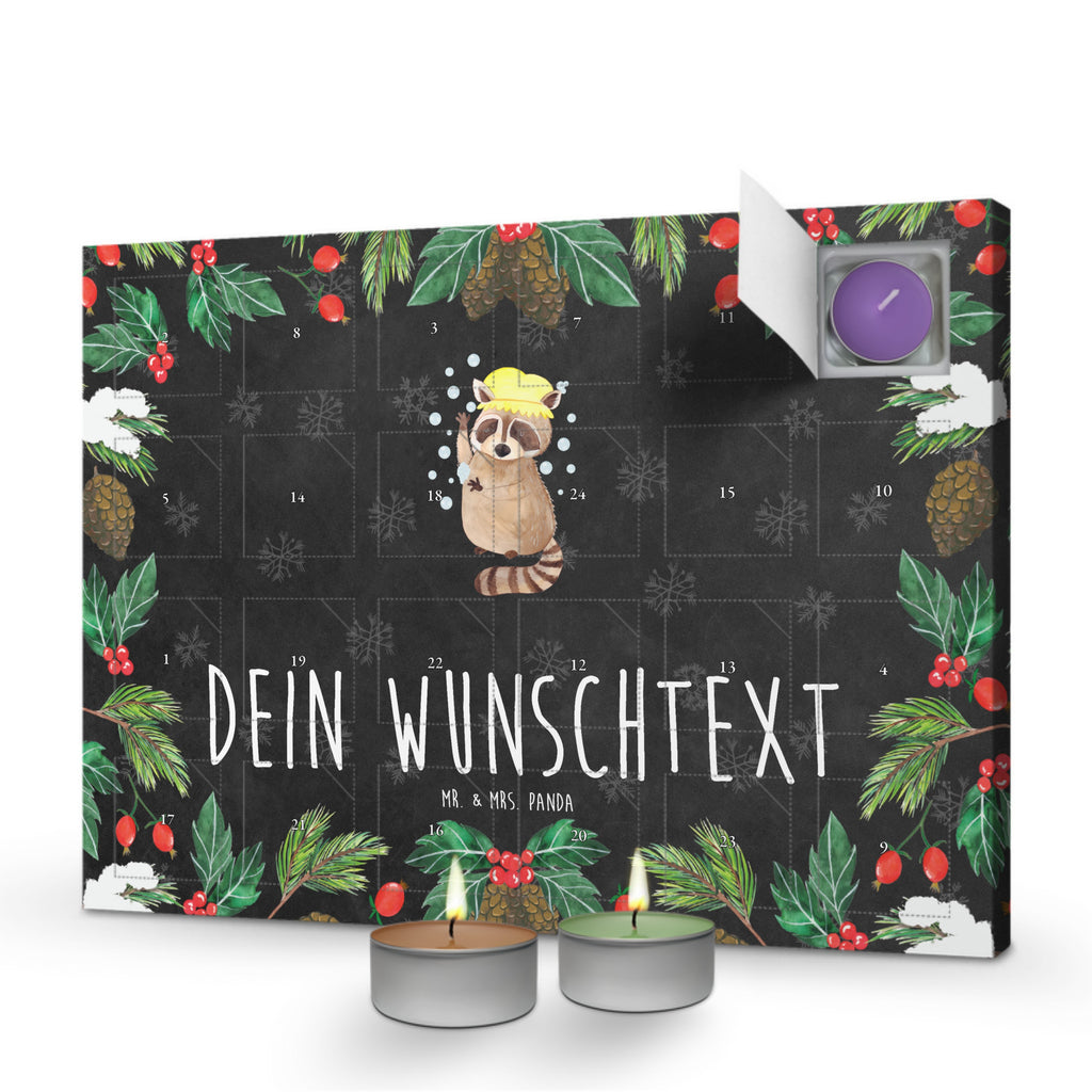 Personalisierter Duftkerzen Adventskalender Waschbär Personalisierter Duftkerzen Adventskalender, Tiermotive, Gute Laune, lustige Sprüche, Tiere, Waschbär, Tagträumen, Plan, Fröhlich, waschen, Seifenblasen