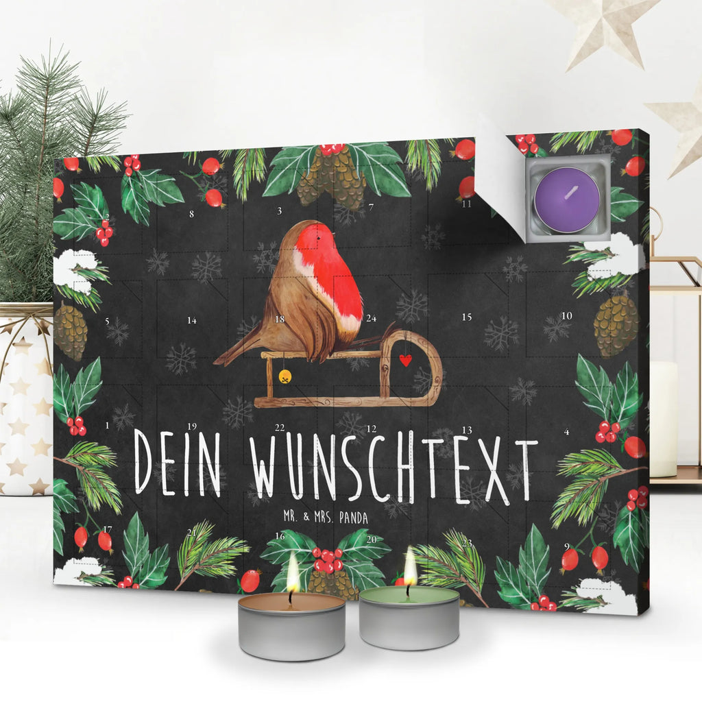 Personalisierter Duftkerzen Adventskalender Rotkehlchen Schlitten Personalisierter Duftkerzen Adventskalender, Winter, Weihnachten, Weihnachtsdeko, Nikolaus, Advent, Heiligabend, Wintermotiv, Schlitten, Vogel