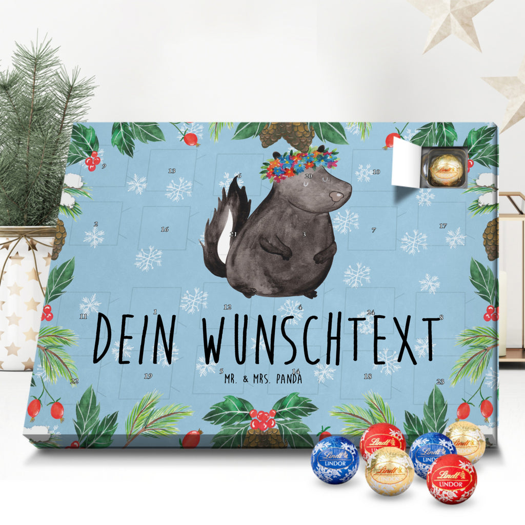 Personalisierter Kugel Markenschokolade Adventskalender Stinktier Mädchen Personalisierter Kugel Markenschokolade Adventskalender, Stinktier, Skunk, Wildtier, Raubtier, Stinker, Stinki, Yoga, Namaste, Lebe, Liebe, Lache