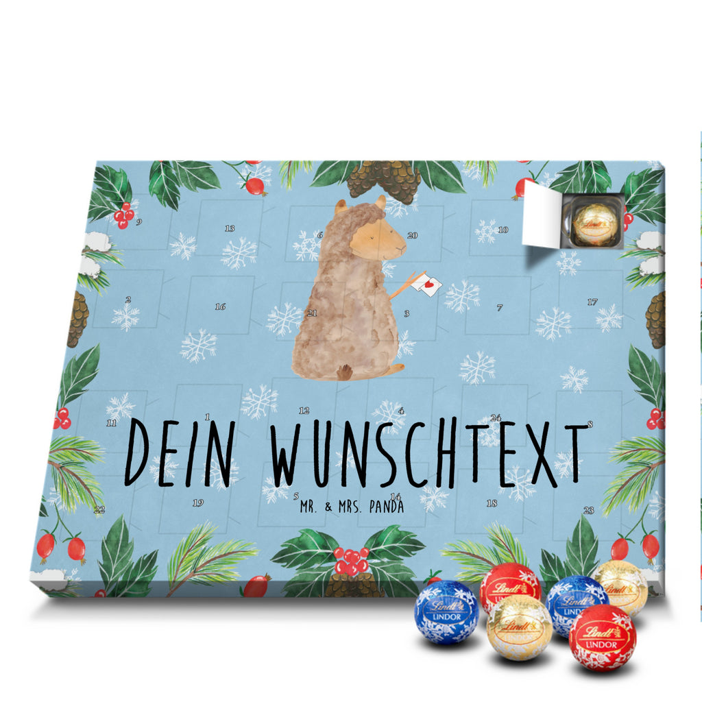 Personalisierter Kugel Markenschokolade Adventskalender Alpaka Fahne Personalisierter Kugel Markenschokolade Adventskalender, Alpaka, Lama, Alpakas, Lamas, Liebe