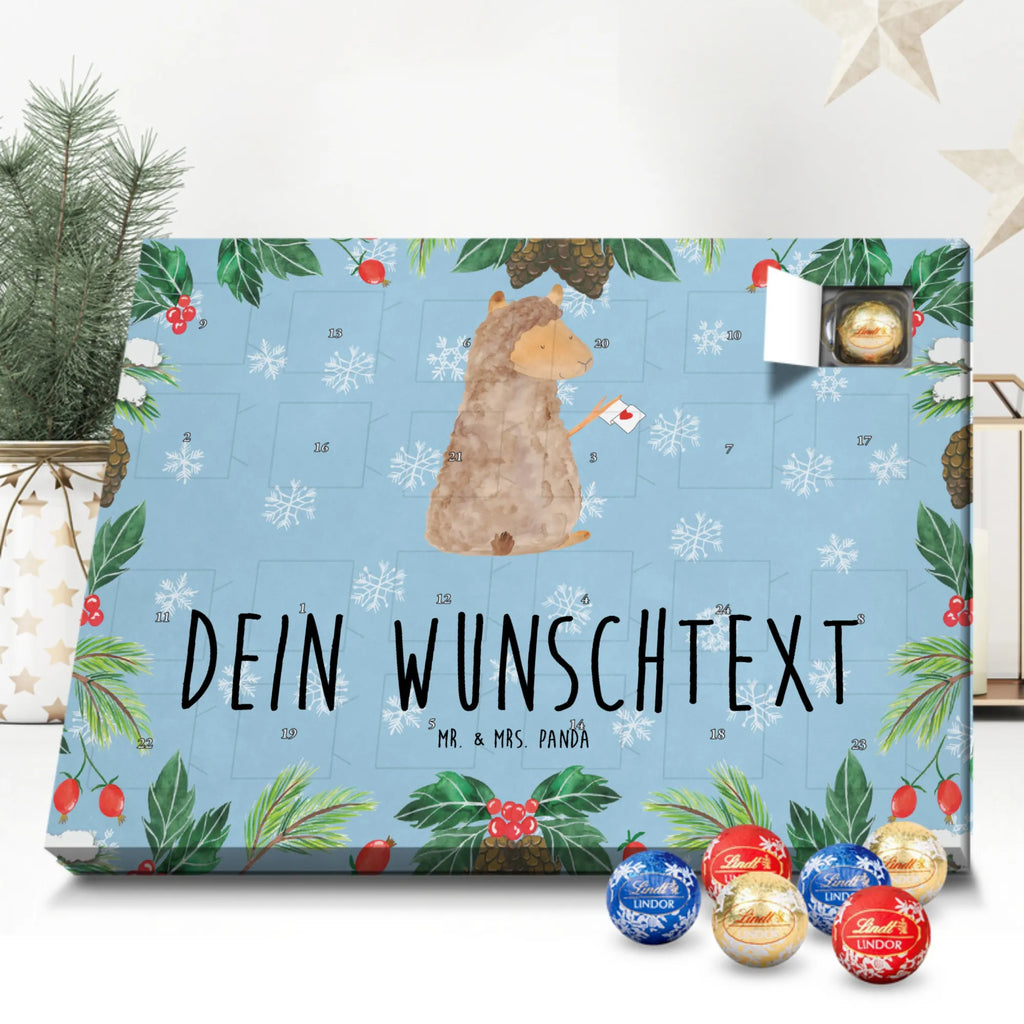 Personalisierter Kugel Markenschokolade Adventskalender Alpaka Fahne Personalisierter Kugel Markenschokolade Adventskalender, Alpaka, Lama, Alpakas, Lamas, Liebe