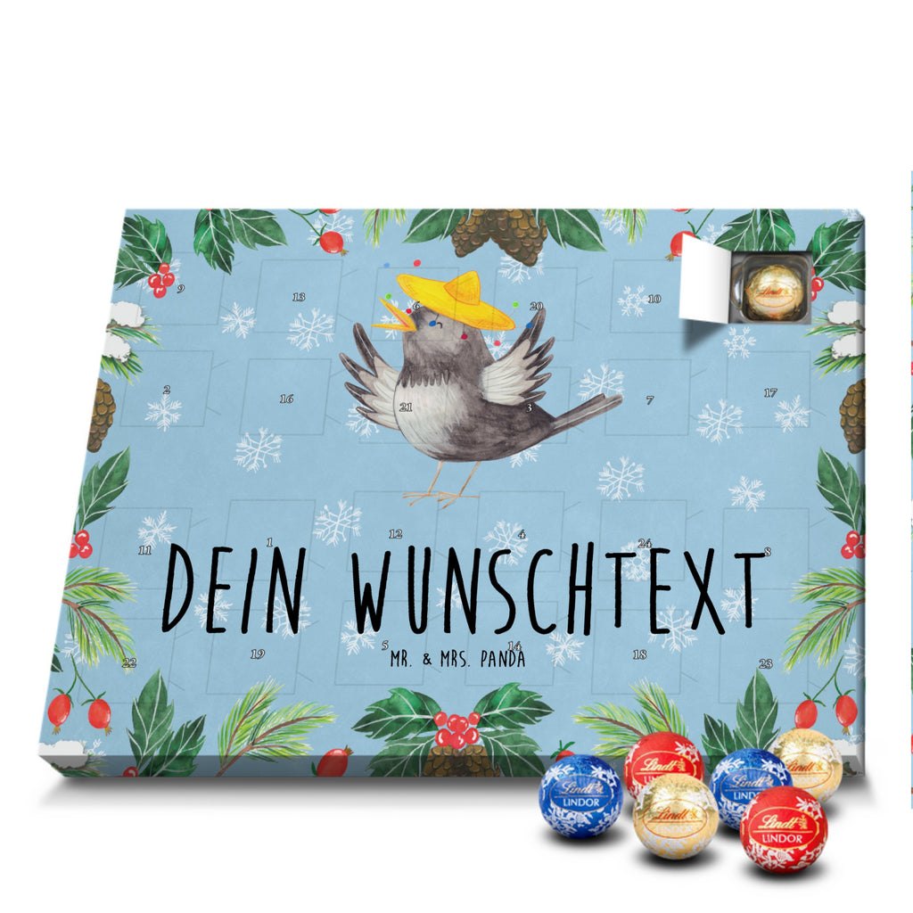 Personalisierter Kugel Markenschokolade Adventskalender Rabe Sombrero Personalisierter Kugel Markenschokolade Adventskalender, Tiermotive, Gute Laune, lustige Sprüche, Tiere, Rabe, Vogel, Vögel, Spruch positiv, fröhlich sein, glücklich sein, Glück Spruch, froh, Elster, Motivation