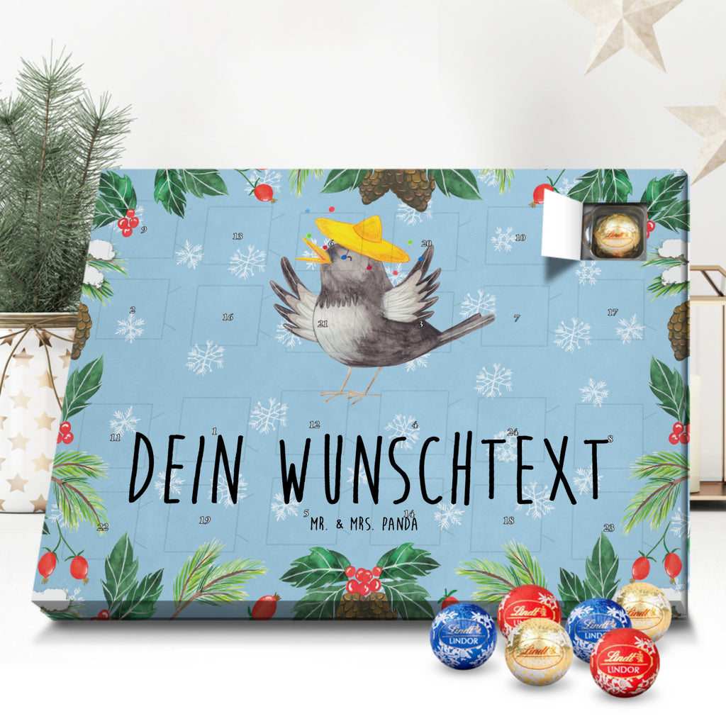 Personalisierter Kugel Markenschokolade Adventskalender Rabe Sombrero Personalisierter Kugel Markenschokolade Adventskalender, Tiermotive, Gute Laune, lustige Sprüche, Tiere, Rabe, Vogel, Vögel, Spruch positiv, fröhlich sein, glücklich sein, Glück Spruch, froh, Elster, Motivation