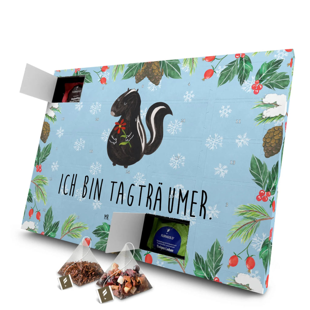 Tee Adventskalender Stinktier Blume Adventskalender, Kerzen Adventskalender, Duftkerzen Adventskalender, Stinktier, Skunk, Wildtier, Raubtier, Stinker, Stinki, Tagträumer, verträumt, Dreams, Träume