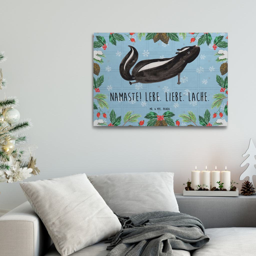 Tee Adventskalender Stinktier Yoga Adventskalender, Kerzen Adventskalender, Duftkerzen Adventskalender, Stinktier, Skunk, Wildtier, Raubtier, Stinker, Stinki, Yoga, Namaste, Lebe, Liebe, Lache