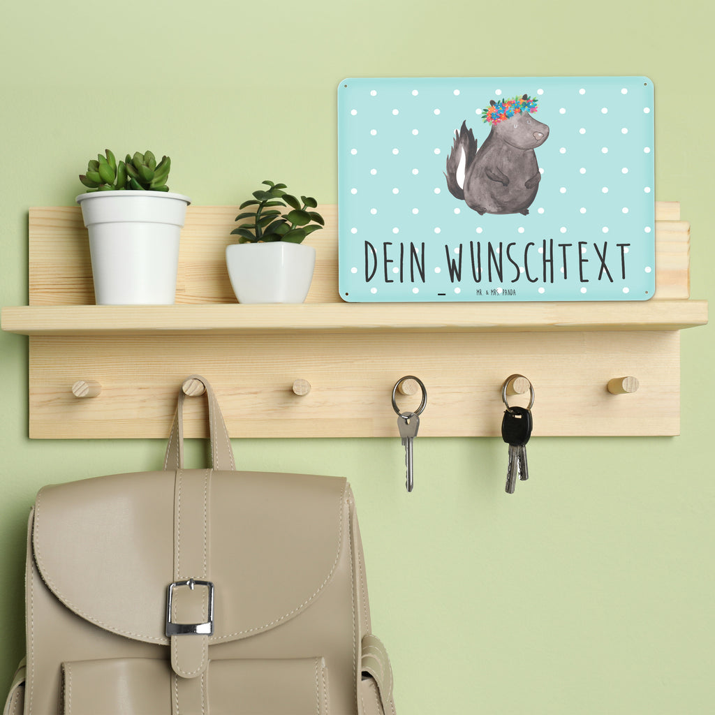 Personalisiertes Blechschild Stinktier Blumenmaedchen Blechschild, Metallschild, Geschenk Schild, Schild, Magnet-Metall-Schild, Deko Schild, Wandschild, Wand-Dekoration, Türschild, Stinktier, Skunk, Wildtier, Raubtier, Stinker, Stinki, Yoga, Namaste, Lebe, Liebe, Lache