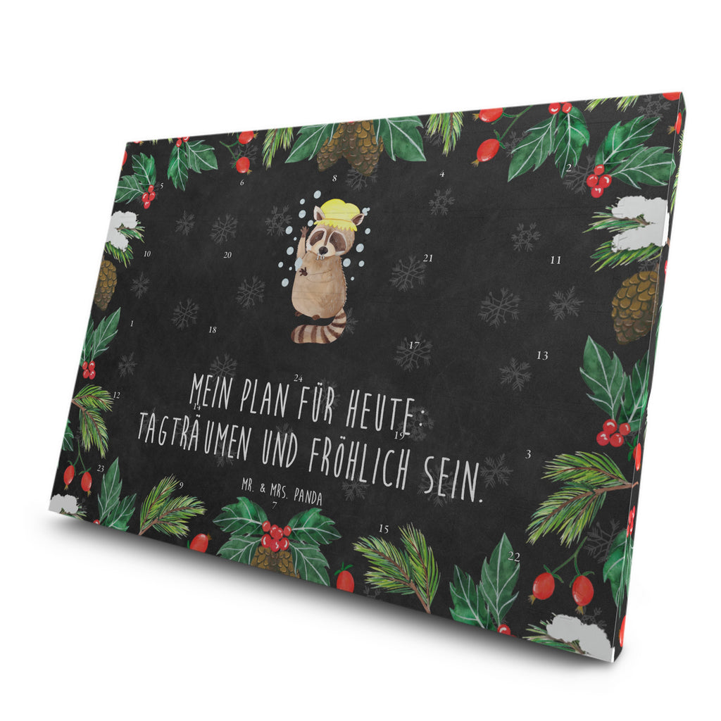 Tee Adventskalender Waschbär Adventskalender, Kerzen Adventskalender, Duftkerzen Adventskalender, Tiermotive, Gute Laune, lustige Sprüche, Tiere, Waschbär, Tagträumen, Plan, Fröhlich, waschen, Seifenblasen