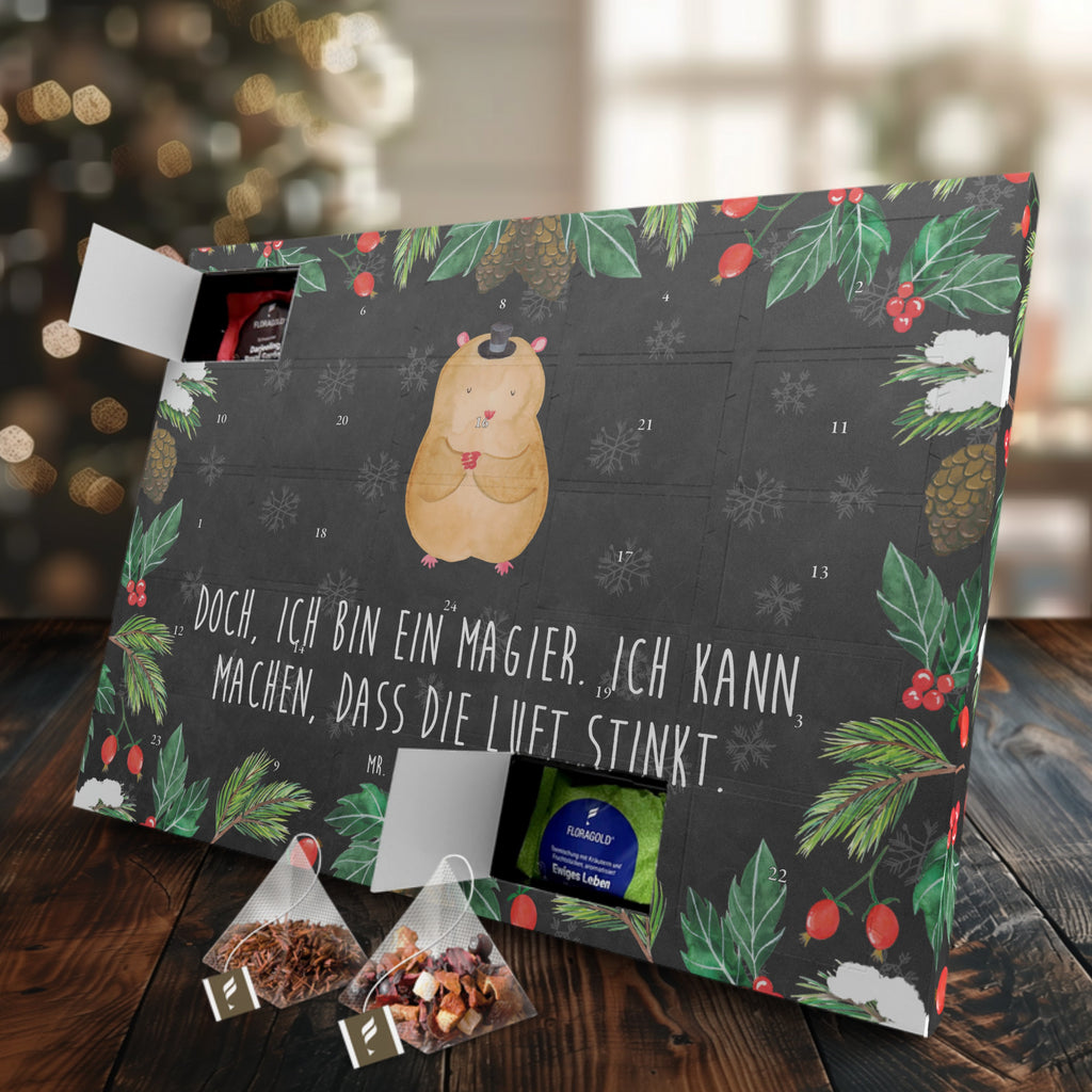 Tee Adventskalender Hamster Hut Adventskalender, Kerzen Adventskalender, Duftkerzen Adventskalender, Tiermotive, Gute Laune, lustige Sprüche, Tiere, Hamster, Hut, Magier, Zylinder, Zwerghamster, Zauberer