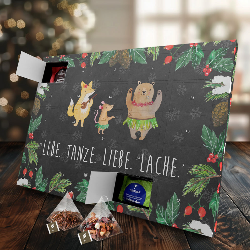 Tee Adventskalender Waldtiere Aloha Adventskalender, Kerzen Adventskalender, Duftkerzen Adventskalender, Tiermotive, Gute Laune, lustige Sprüche, Tiere, Wald, Waldtiere, Musik, Aloha, Bär, Hase, Igel, Tanzen, Leben, Lachen