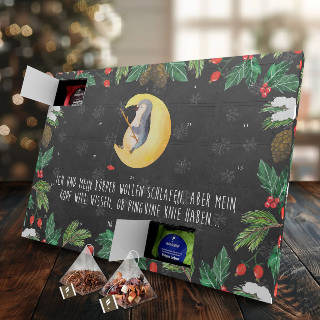 Tee Adventskalender Pinguin Mond Adventskalender, Kerzen Adventskalender, Duftkerzen Adventskalender, Pinguin, Pinguine, Spruch, schlafen, Nachtruhe, Einschlafen, Schlafzimmer, Schlafstörungen, Gästezimmer