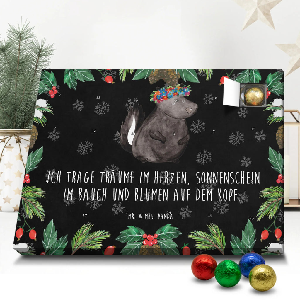 Schoko Adventskalender Stinktier Mädchen Adventskalender, Schokoladen Adventskalender, Schoko Adventskalender, Stinktier, Skunk, Wildtier, Raubtier, Stinker, Stinki, Yoga, Namaste, Lebe, Liebe, Lache