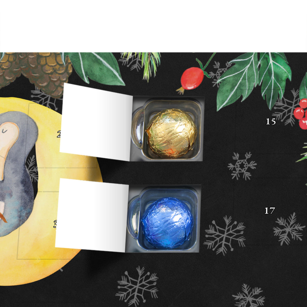 Schoko Adventskalender Pinguin Mond Adventskalender, Schokoladen Adventskalender, Schoko Adventskalender, Pinguin, Pinguine, Spruch, schlafen, Nachtruhe, Einschlafen, Schlafzimmer, Schlafstörungen, Gästezimmer